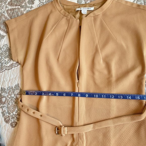 DVF Maizah front-zip belted sheath dress tan camel 12 - Picture 6 of 13